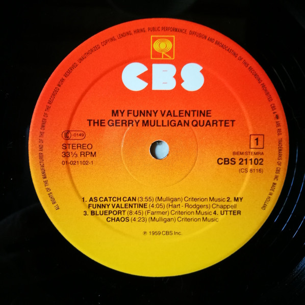 Gerry Mulligan Quart - My Funny Valentine - Used Vinyl Record image 3