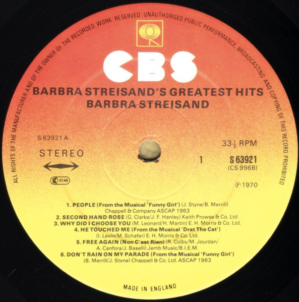 Barbra Streisand - 's Greatest Hits - Used Vinyl Record image 3