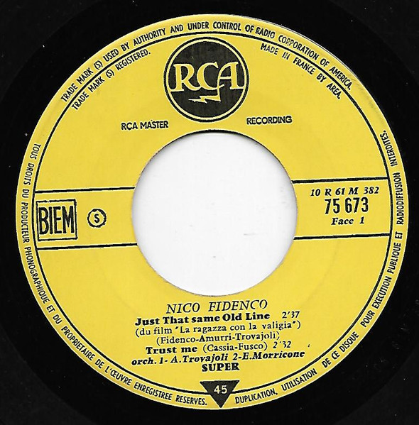 Nico Fidenco - Just That Same Old Line - Used Vinyl Record 7" image 3
