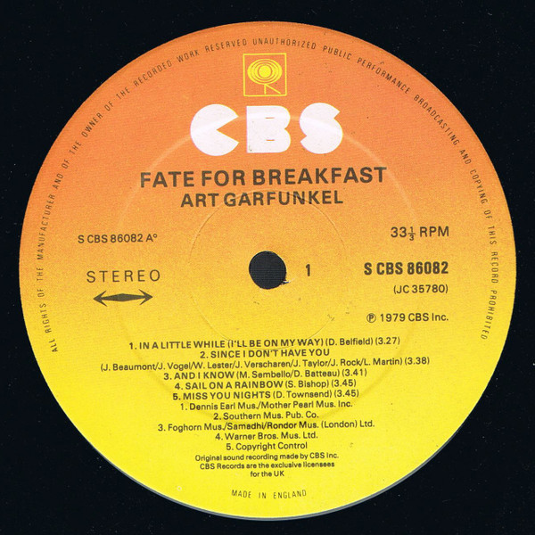 Art Garfunkel - Fate For Breakfast - Used Vinyl Record image 3