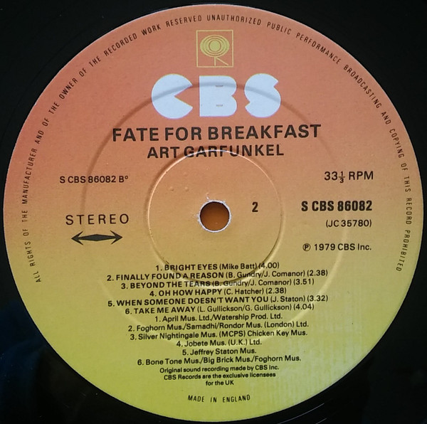 Art Garfunkel - Fate For Breakfast - Used Vinyl Record image 4