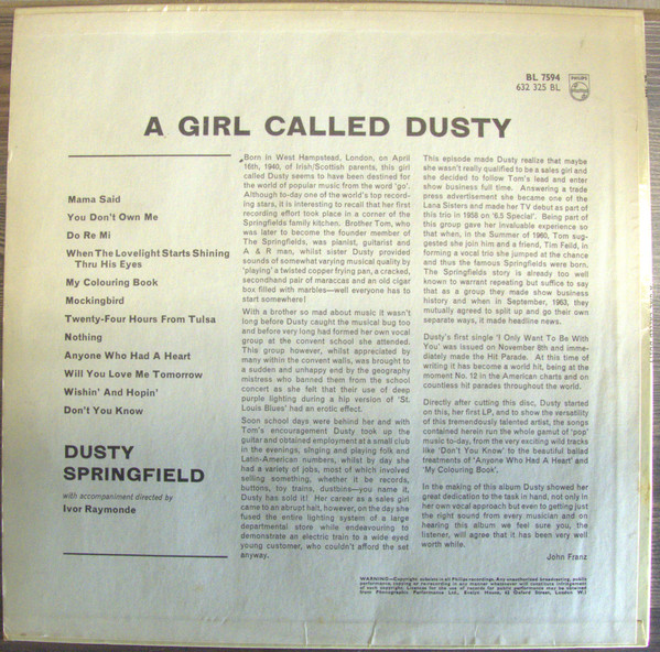 Dusty Springfield - A Girl Called Dusty - Used Vinyl Record image 2