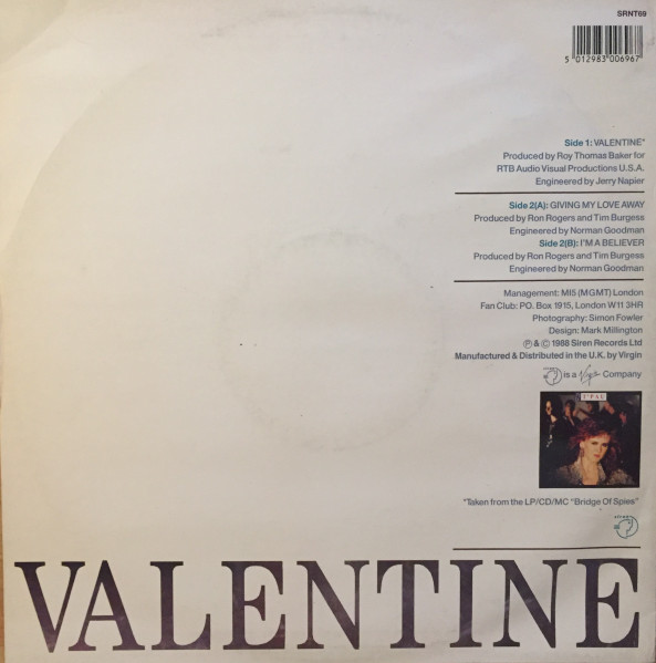 T'Pau - Valentine - Used Vinyl Record 12" image 2