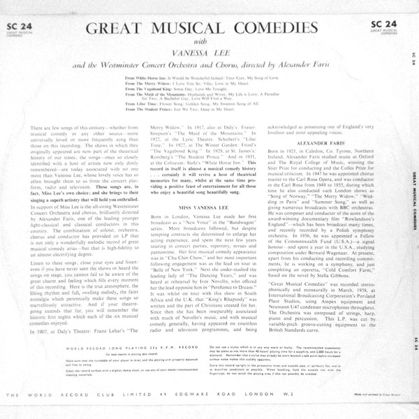 Vanessa Lee - Great Musical Comedies - Used Vinyl Record image 2