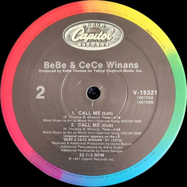 Bebe & Cece Winans - Call Me - Used Vinyl Record 12" image 3