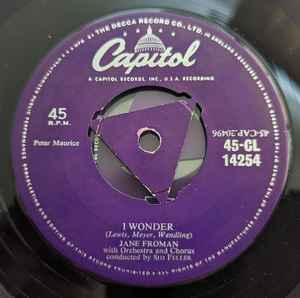 Jane Froman - I Wonder - Used Vinyl Record 7" image 1