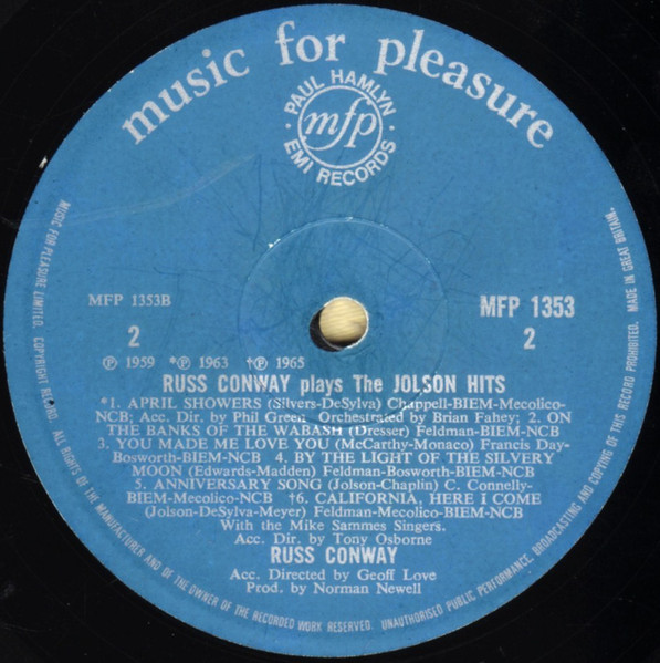 Russ Conway - Plays Jolson Hits - Used Vinyl Record image 4