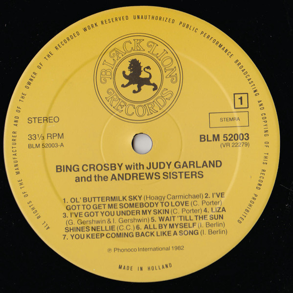 Bing Crosby - With Judy Garland & The Andrews Sisters - Used Vinyl Re image 3