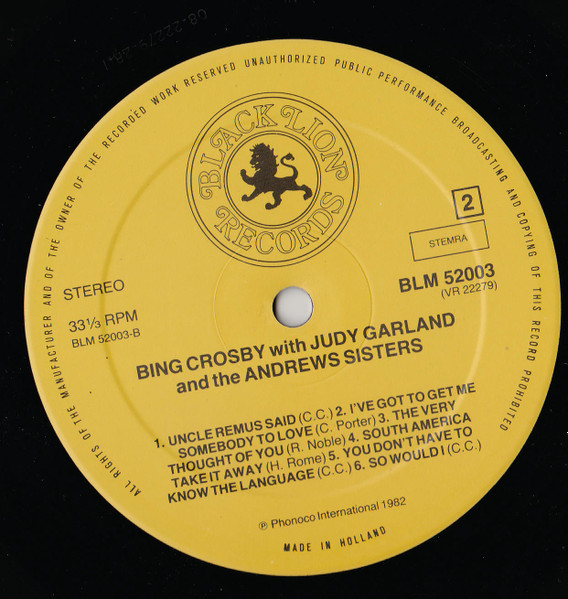 Bing Crosby - With Judy Garland & The Andrews Sisters - Used Vinyl Re image 4