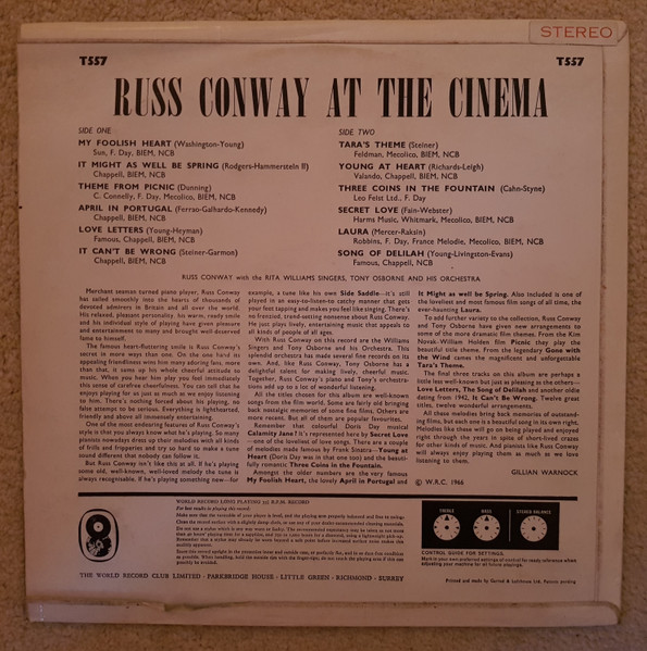 Russ Conway - At The Cinema - Used Vinyl Record image 2