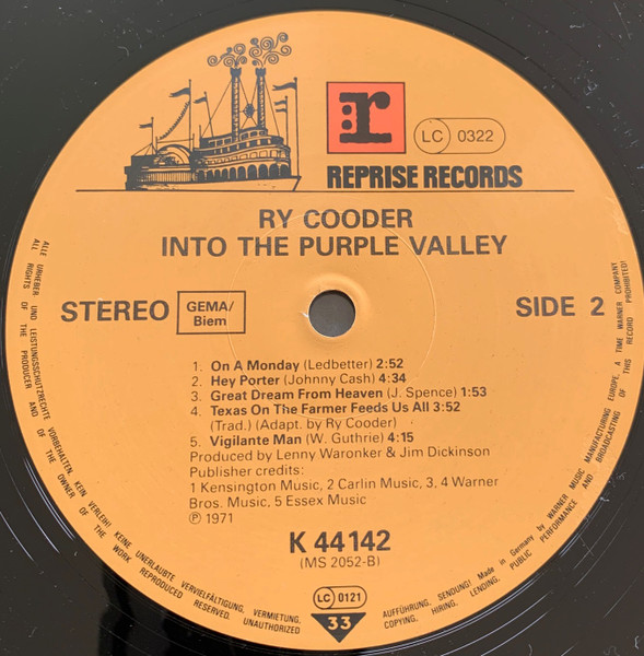 Ry Cooder - Into The Purple Valley - Used Vinyl Record image 4