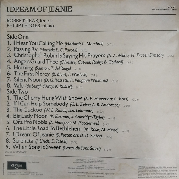 Robert Tear - I Dream Of Jeanie - Used Vinyl Record image 2