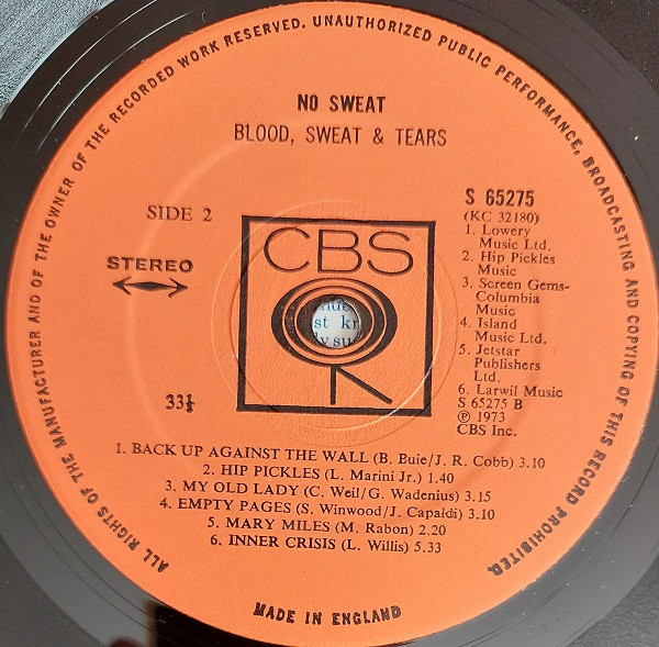Blood - No Sweat - Used Vinyl Record image 7