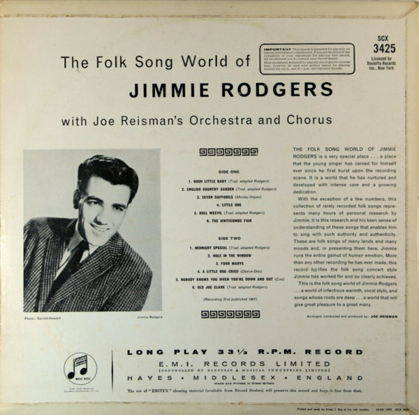 Jimmie Rodgers - Folk Song World Of - Used Vinyl Record image 2