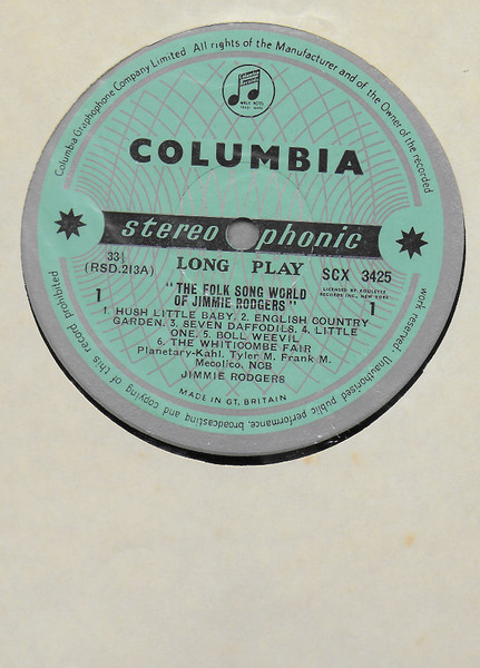 Jimmie Rodgers - Folk Song World Of - Used Vinyl Record image 3