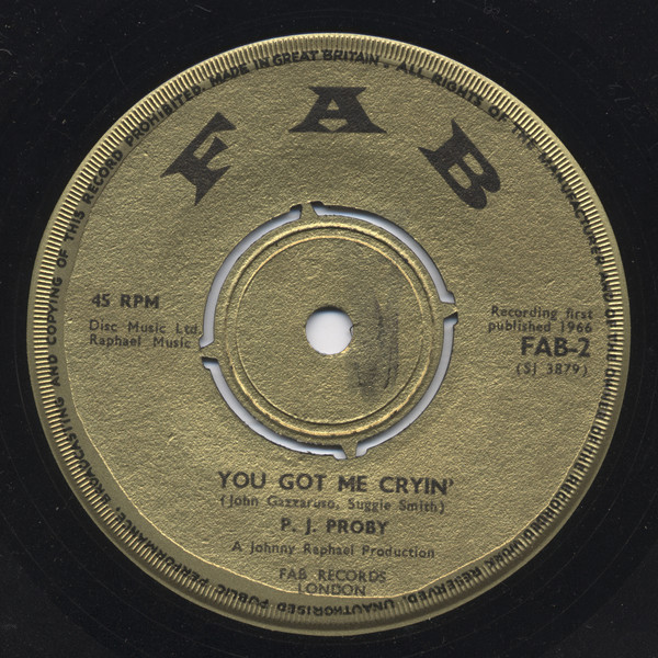 P.J. Proby - I Need Love / You Got Me Cryin' - Used Vinyl Record 7" image 2