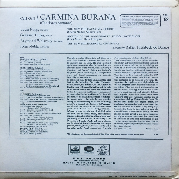 Carl Orff - Carmina Burana, Cantiones Profanae - Used Vinyl Record image 2
