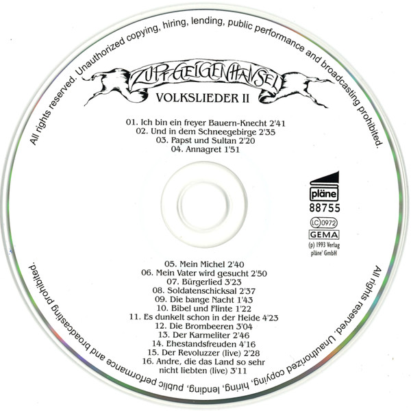 Zupfgeigenhansel - Volkslieder II - Used CD image 4