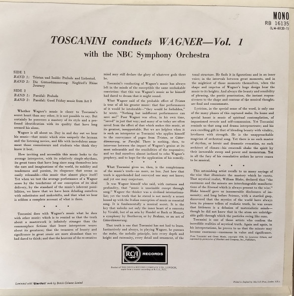 Richard Wagner - Toscanini Conducts Wagner - Vol. 1 - Used Vinyl Reco image 2
