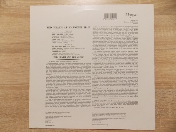 Ted Heath - At Carnegie Hall - Used Vinyl Record image 2