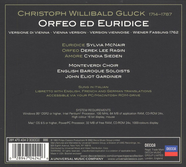 Christoph Willibald - Orfeo Ed Euridice - Used CD image 2