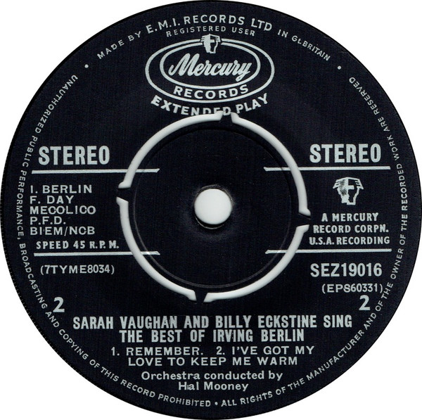 Sarah Vaughan - Sing The Best Of Irving Berlin - Used Vinyl Record 7" image 4