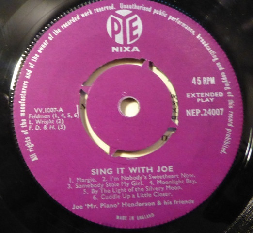 Joe 'Mr Piano' Hende - Sing It With Joe - Used Vinyl Record 7" image 3