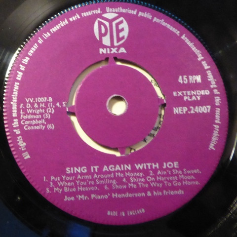 Joe 'Mr Piano' Hende - Sing It With Joe - Used Vinyl Record 7" image 4