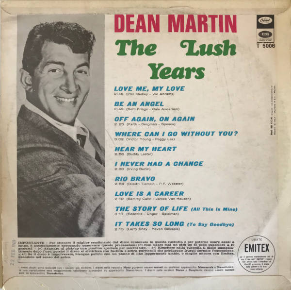 Dean Martin - Lush Years - Used Vinyl Record image 2