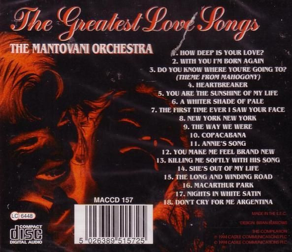 Mantovani Orchestra - Greatest Love Songs - Used CD image 2