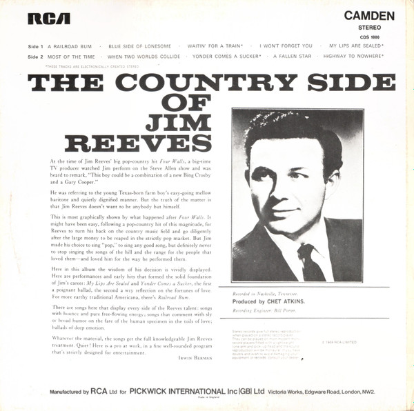 Jim Reeves - Country Side Of - Used Vinyl Record image 2
