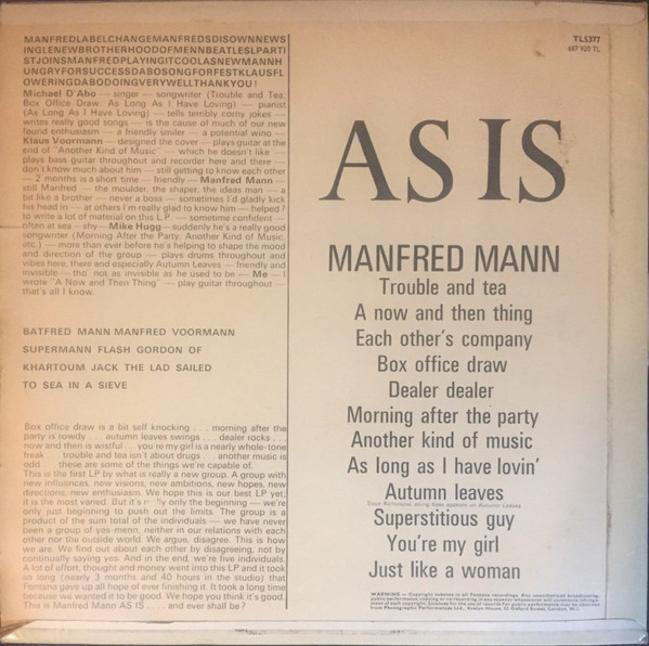 Manfred Mann - As Is - Used Vinyl Record image 2