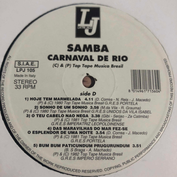 Various - Samba Carnaval De Rio - Vinyl Record 12" image 6