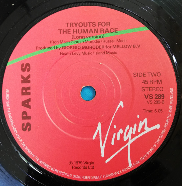 Sparks - Tryouts For The Human Race - Used Vinyl Record 7" image 4