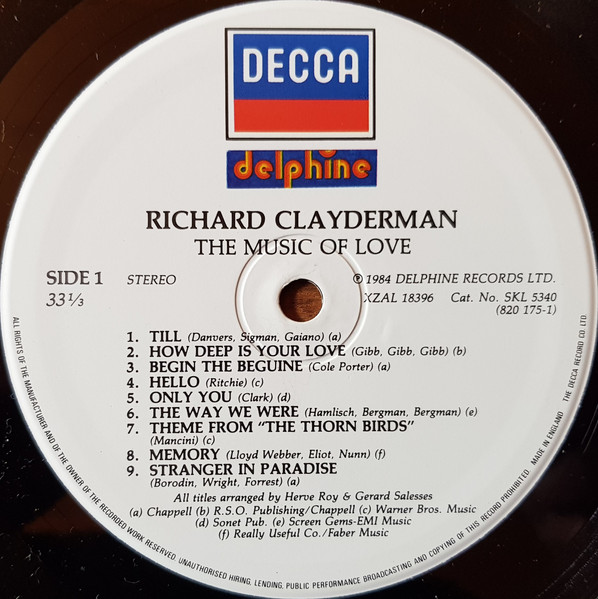 Richard Clayderman - Music Of Love - Used Vinyl Record image 3