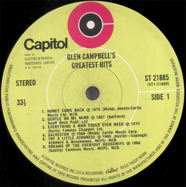 Glen Campbell - 's Greatest Hits - Used Vinyl Record image 3