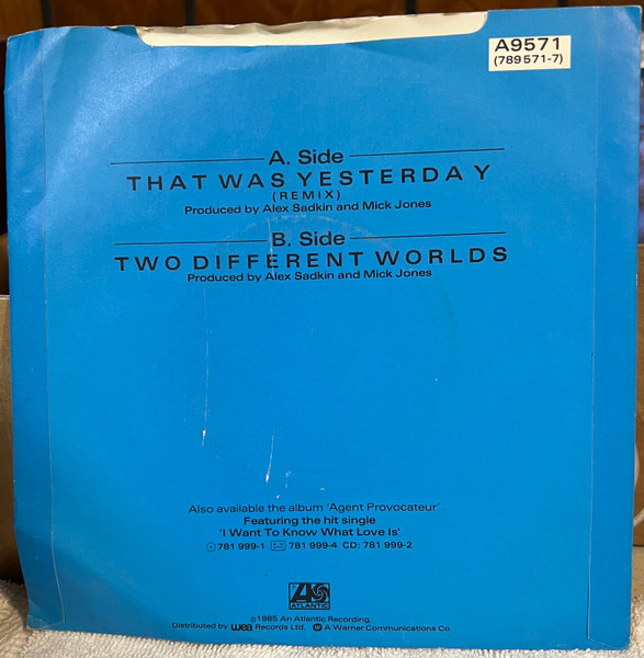 Foreigner - That Was Yesterday - Used Vinyl Record 7" image 2