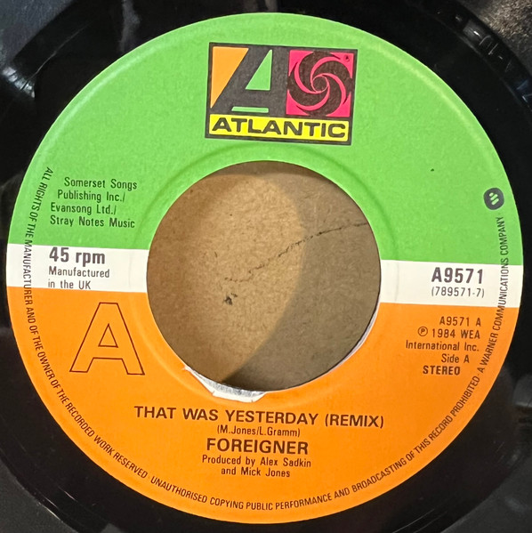 Foreigner - That Was Yesterday - Used Vinyl Record 7" image 3