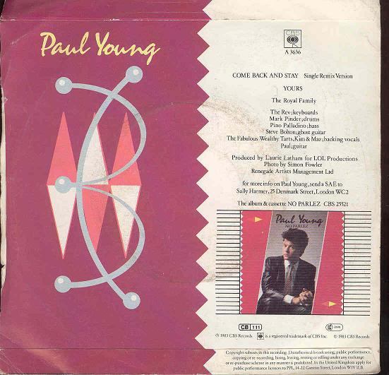 Paul Young - Come Back And Stay (Single Remix Version) - Used Vinyl Reco image 2