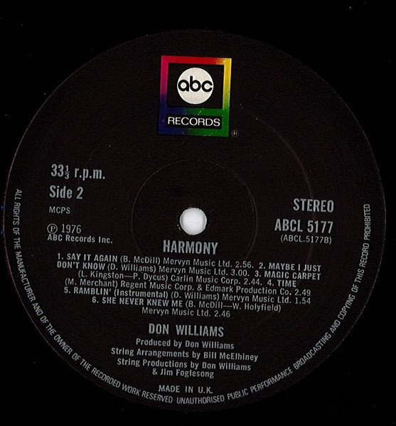 Don Williams - Harmony - Used Vinyl Record image 4