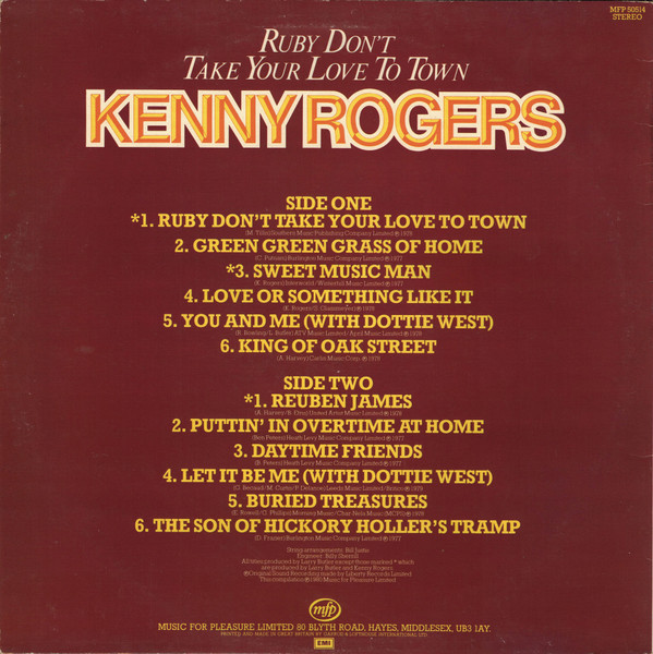 Kenny Rogers - Ruby Don't Take Your Love To Town - Used Vinyl Record image 2