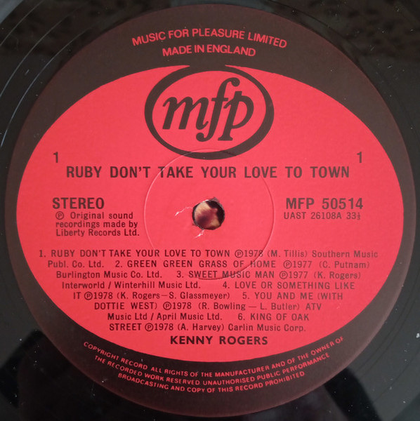 Kenny Rogers - Ruby Don't Take Your Love To Town - Used Vinyl Record image 3