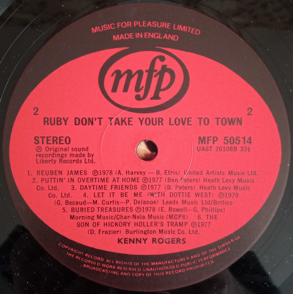 Kenny Rogers - Ruby Don't Take Your Love To Town - Used Vinyl Record image 4