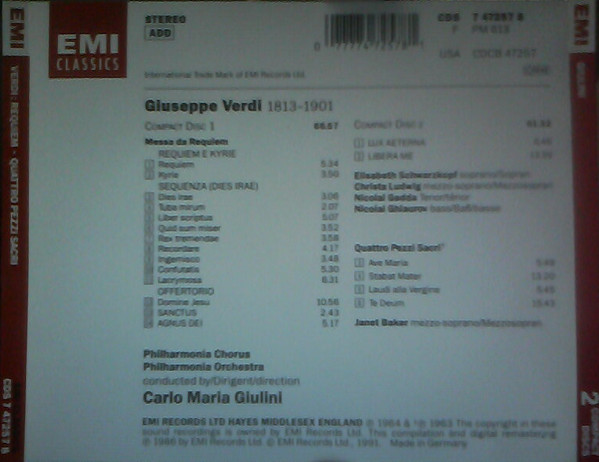 Giuseppe Verdi - Requiem / Quattro Pezzi Sacri - Used CD image 2