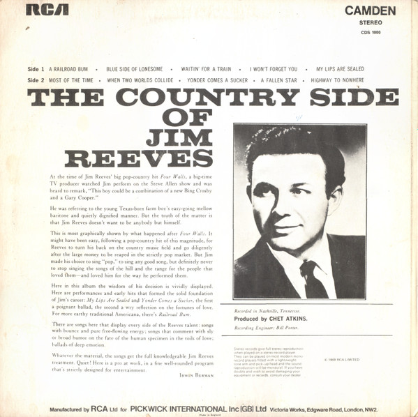 Jim Reeves - Country Side Of - Used Vinyl Record image 2