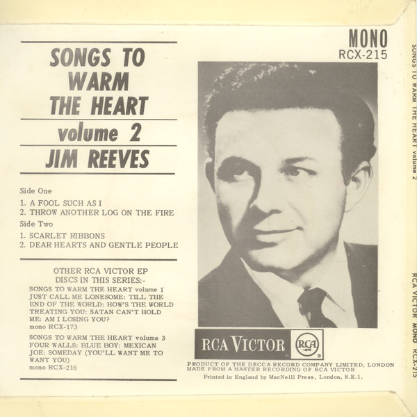 Jim Reeves - Songs To Warm The Heart Vol.2 - Used Vinyl Record 7" image 2