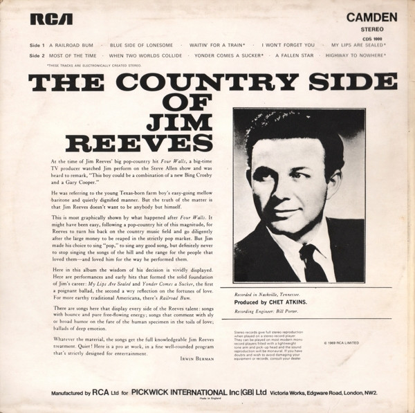 Jim Reeves - Country Side Of - Used Vinyl Record image 2