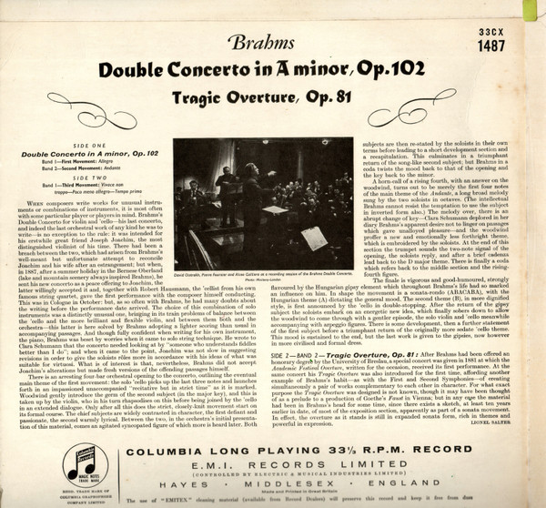 David Oistrach - Double Concerto In A Minor, Op. 102, Tragic Overture, image 2