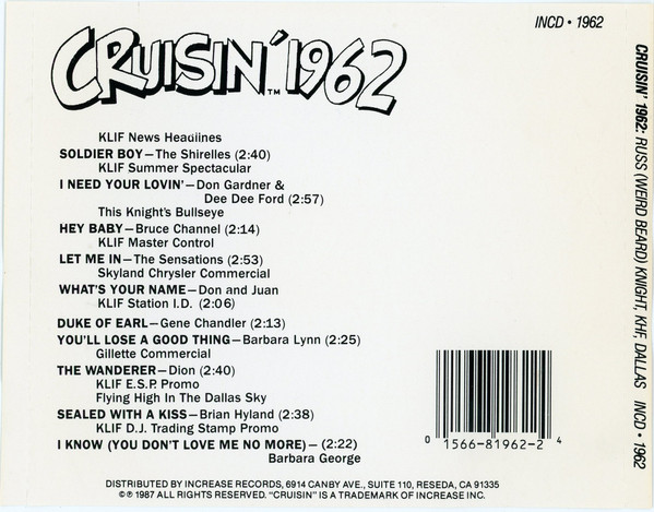 Various - Cruisin' 1962 - Used CD image 2
