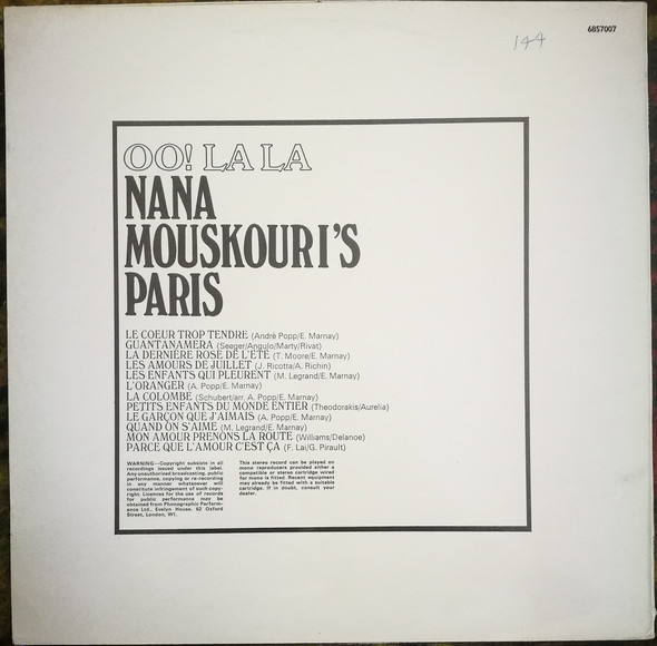 Nana Mouskouri - Oo! La La 'S Paris - Used Vinyl Record image 2